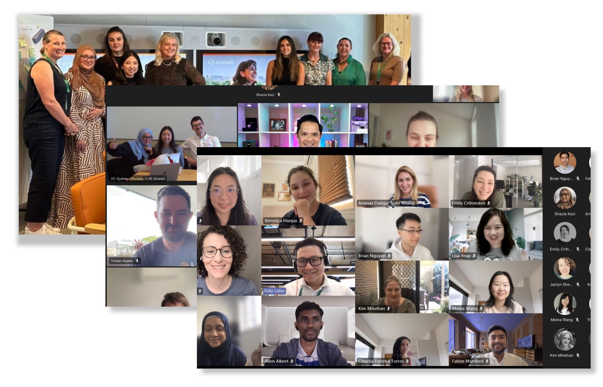 Experience Design colleagues: in-person team at Avanade with hybrid video collaboration across regions