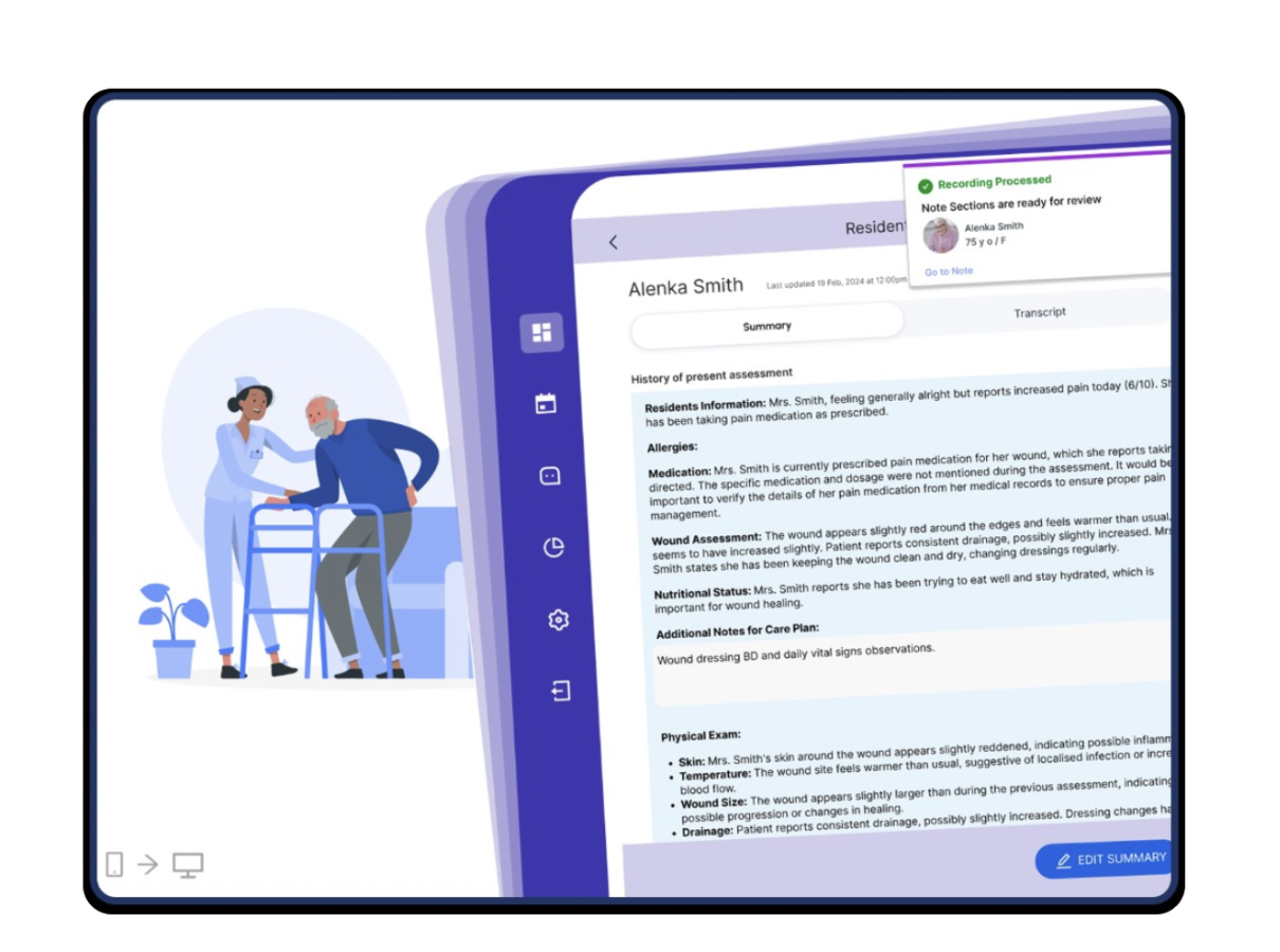 Care workflow sketch from NSW aged care project — post-consultation handoff and calmer clinician workspace
