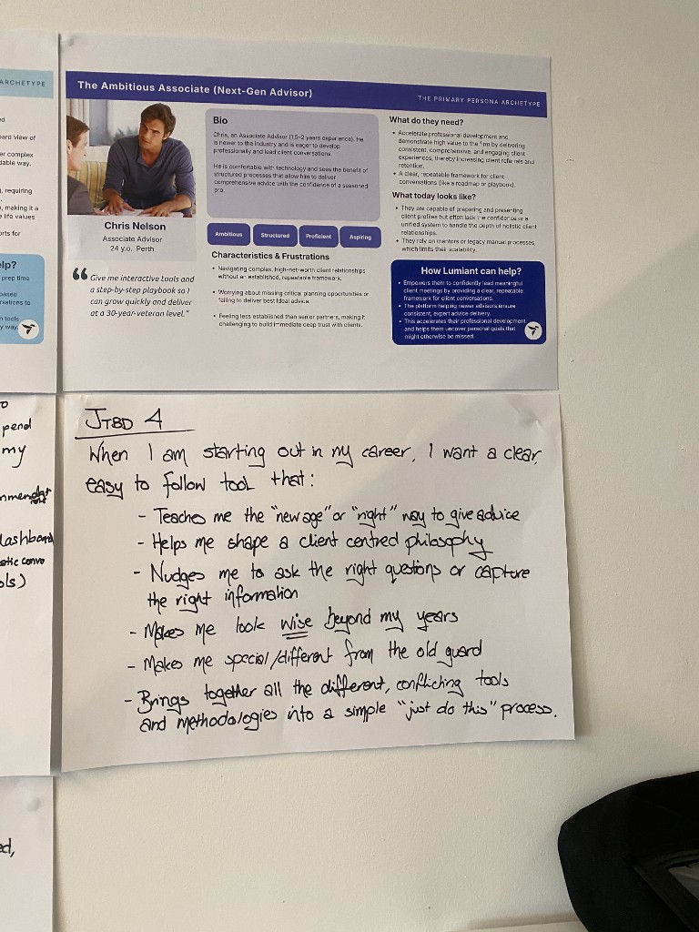 Persona and JTBD for ambitious associate advisor