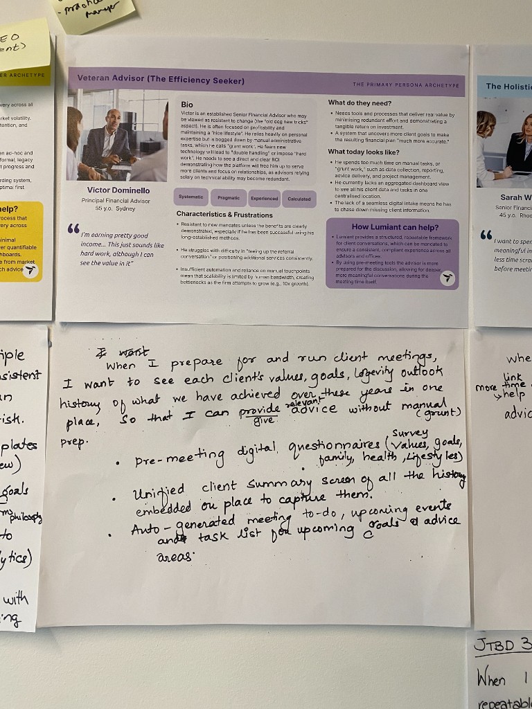 Persona and JTBD for veteran advisor